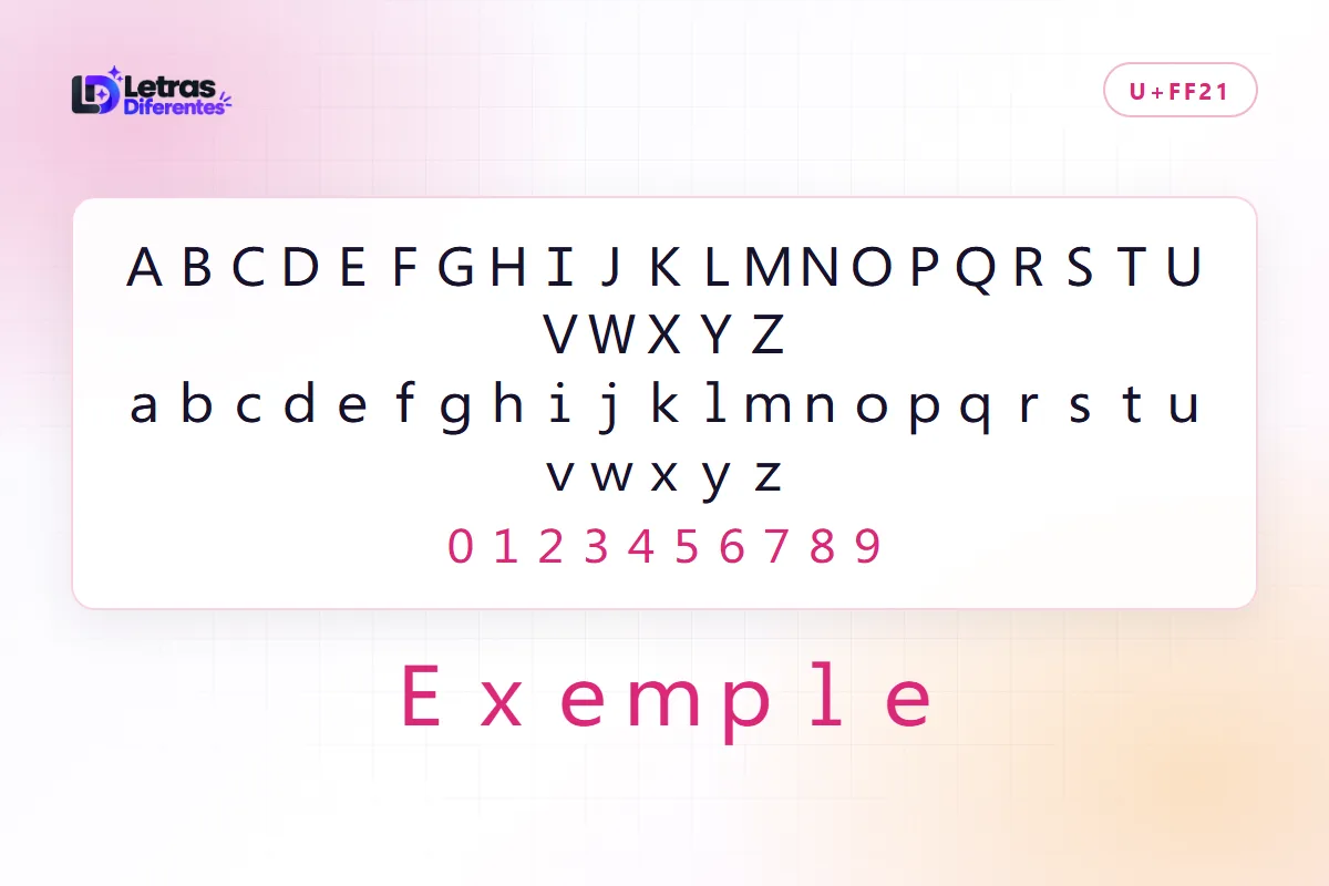 Alphabet en écriture aesthetic pleine largeur, majuscules, minuscules et chiffres espacés, avec le mot Exemple converti dans le même style.