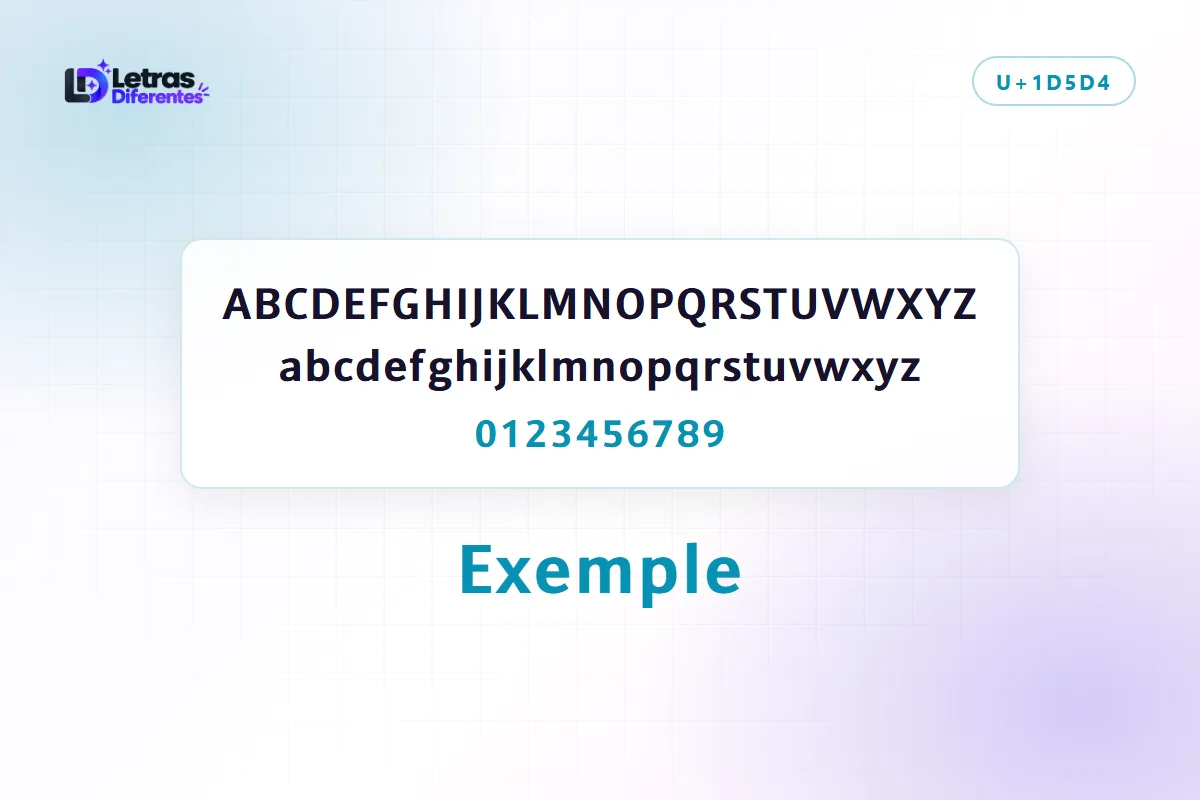 Alphabet complet en écriture en gras sans serif, majuscules, minuscules et chiffres propres, avec le mot Exemple converti dans le même style.