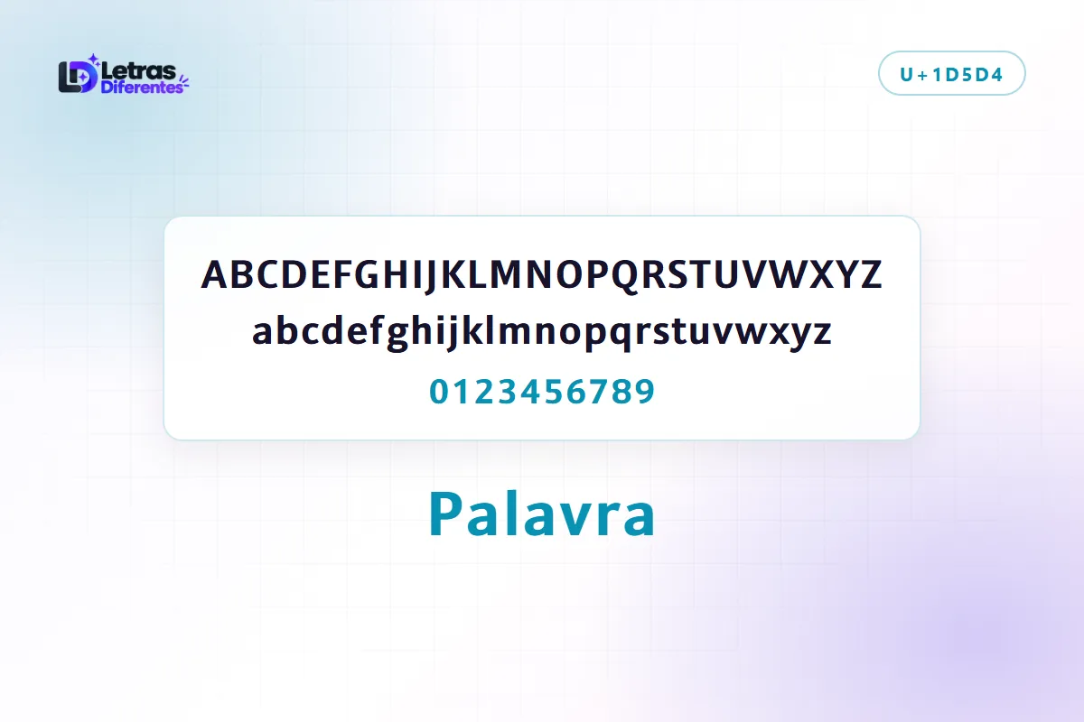 Alfabeto completo em letras em negrito sem serifa, com maiúsculas, minúsculas e algarismos próprios, e a palavra Palavra convertida no mesmo estilo.