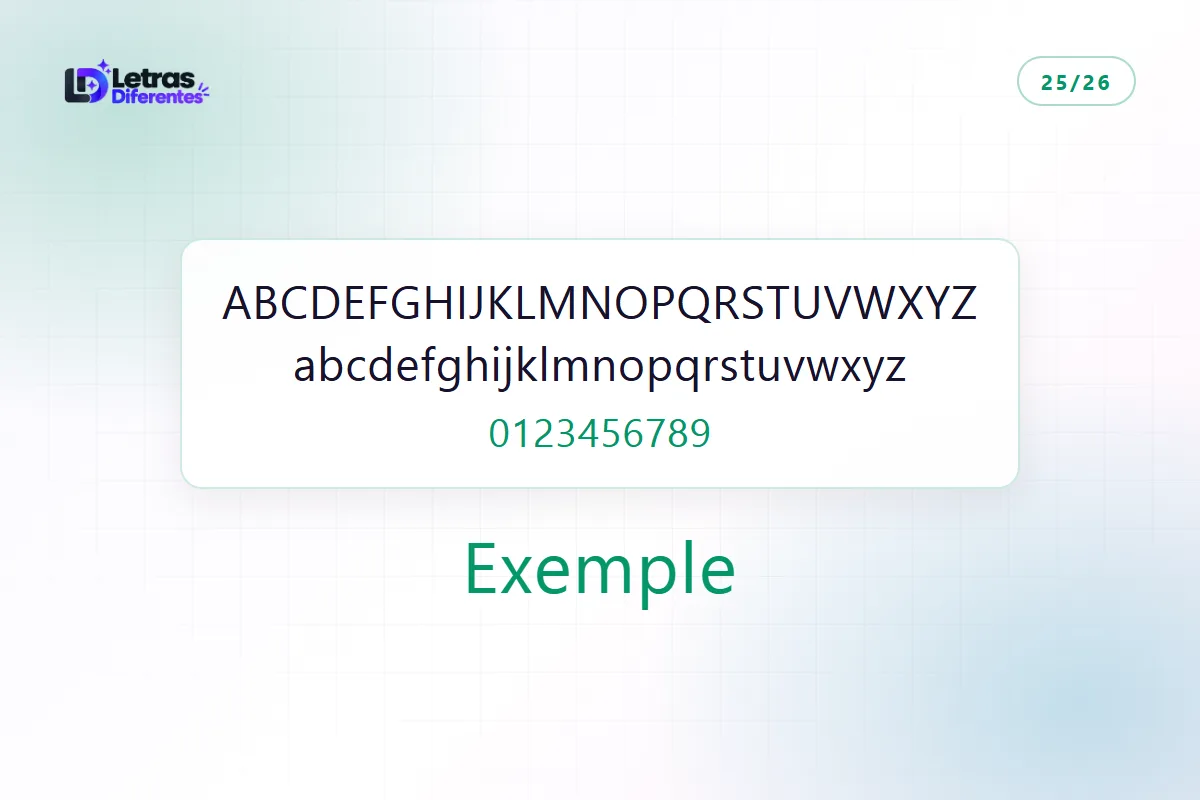 Alphabet complet en petites lettres majuscules, avec majuscules, minuscules et chiffres, et le mot Exemple converti dans le même style.